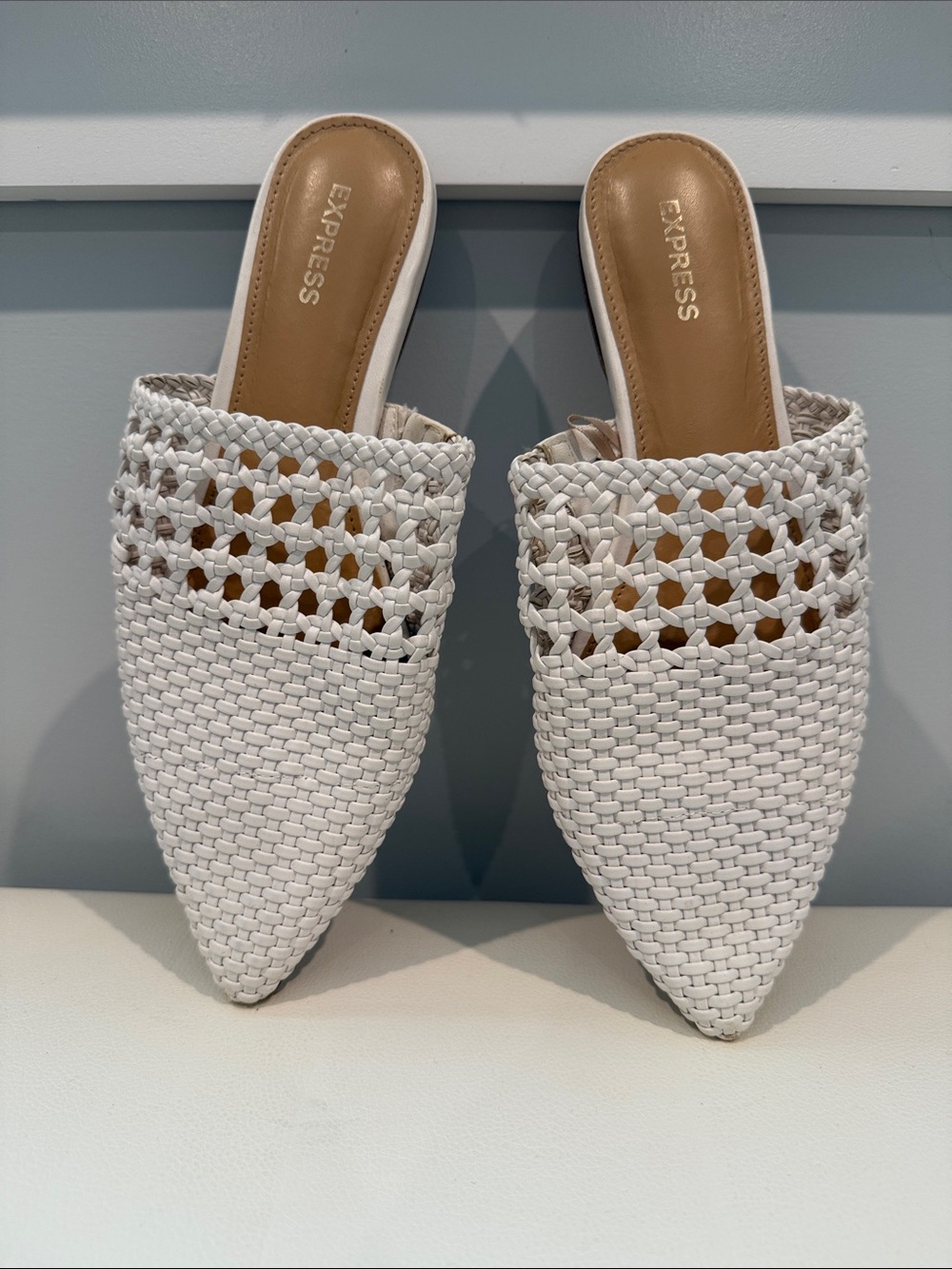 Express White Woven Pointed Mules